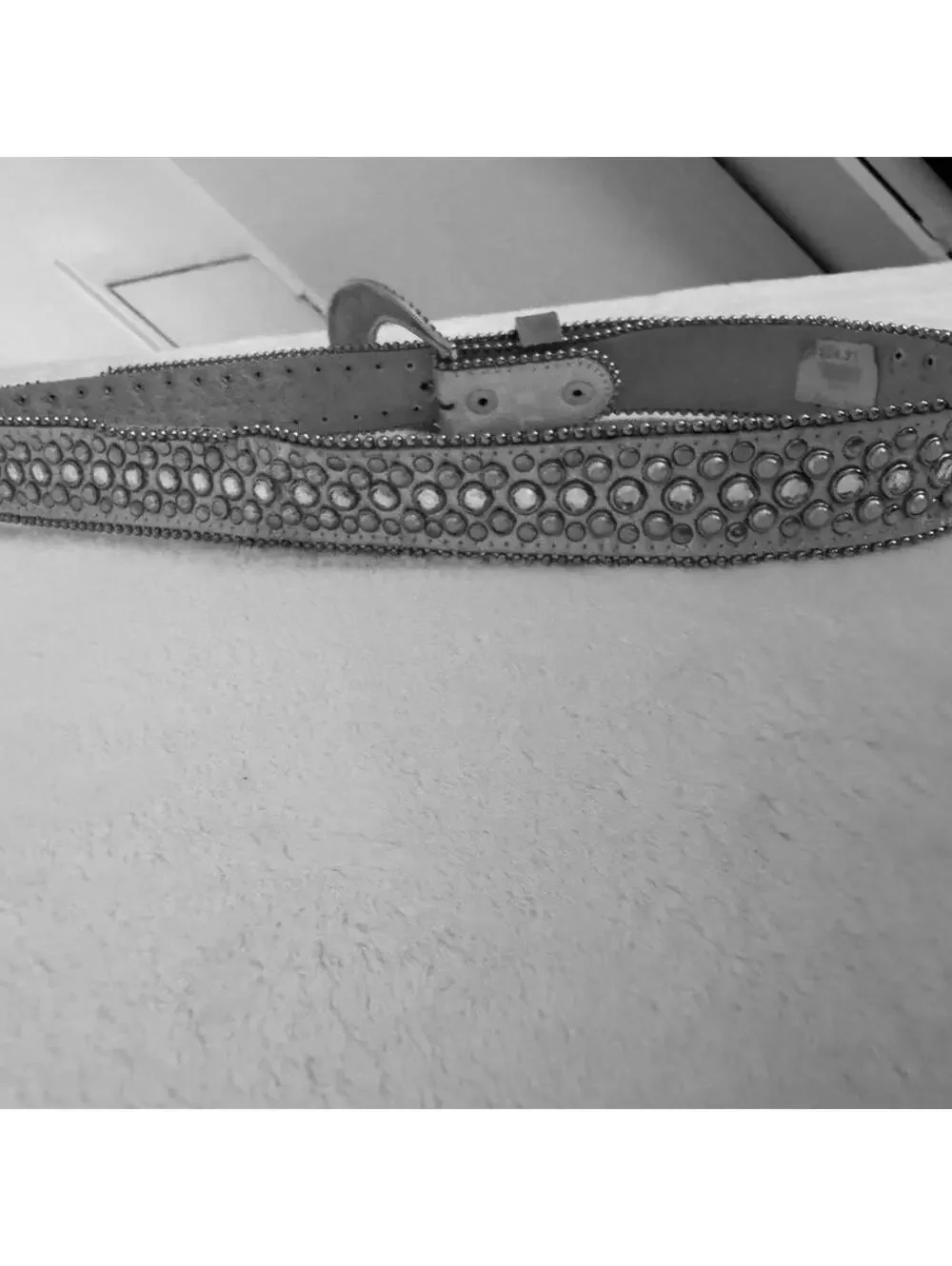 Vintage Genuine Leather Studded Rhinestone Bling Belt Distressed size small